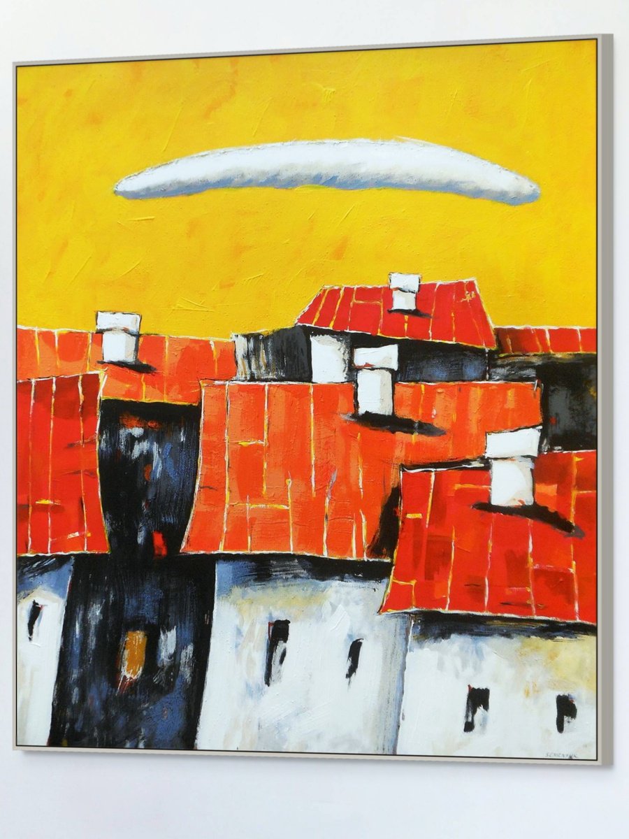 Landscape With Red Roofs By Evgen Semenyuk, 28 X 31, Artwork For Sale On Artfinder