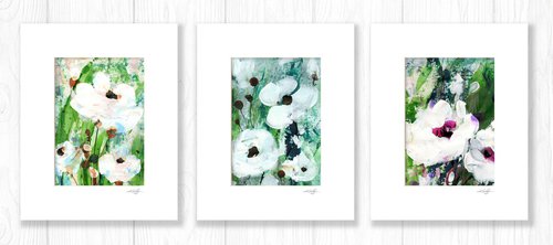 Abstract Floral Collection 6 - 3 Flower Paintings in mats by Kathy Morton Stanion by Kathy Morton Stanion