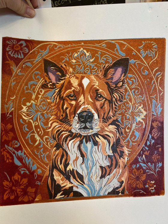 Dog – reduction linocut print