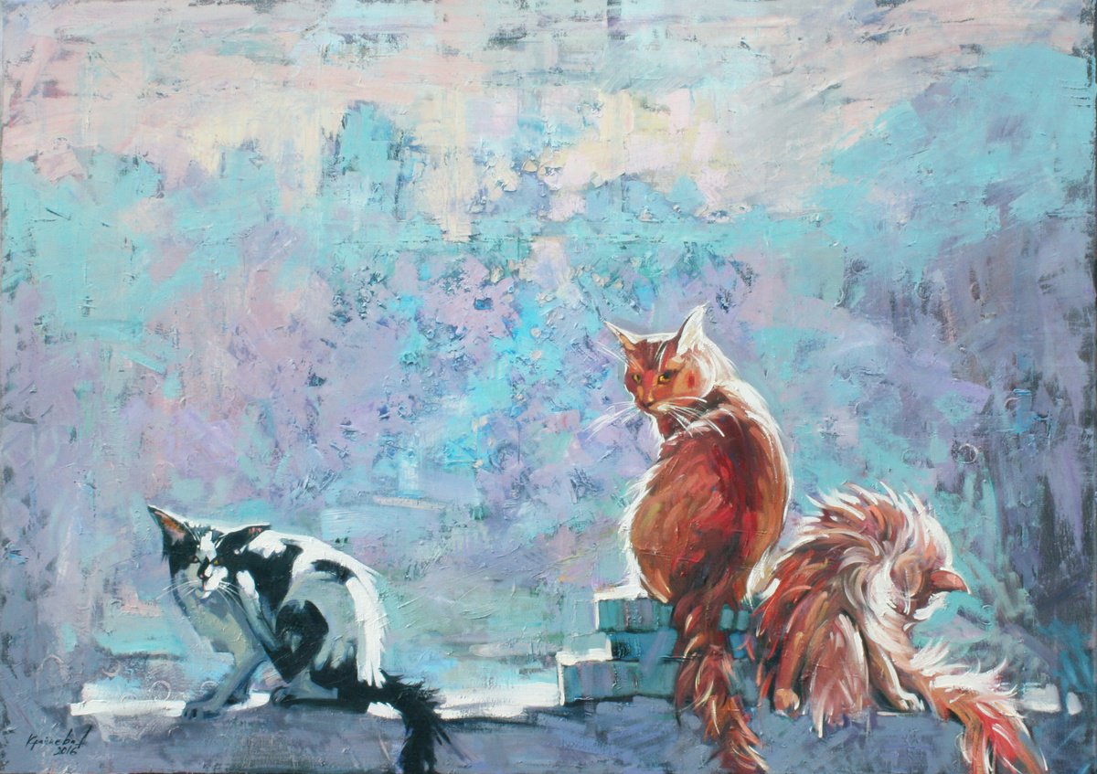 Impressionistic Animal Oil Painting By Anastasiia Kraineva (Masniuk), 55 X 39, Washed By The Rain, Original Artwork