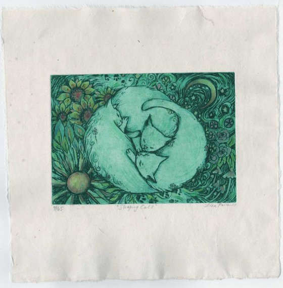 Sleeping Cats limited edition solar plate etching