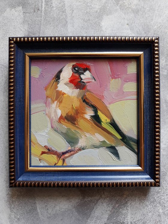 Goldfinch bird oil painting in frame