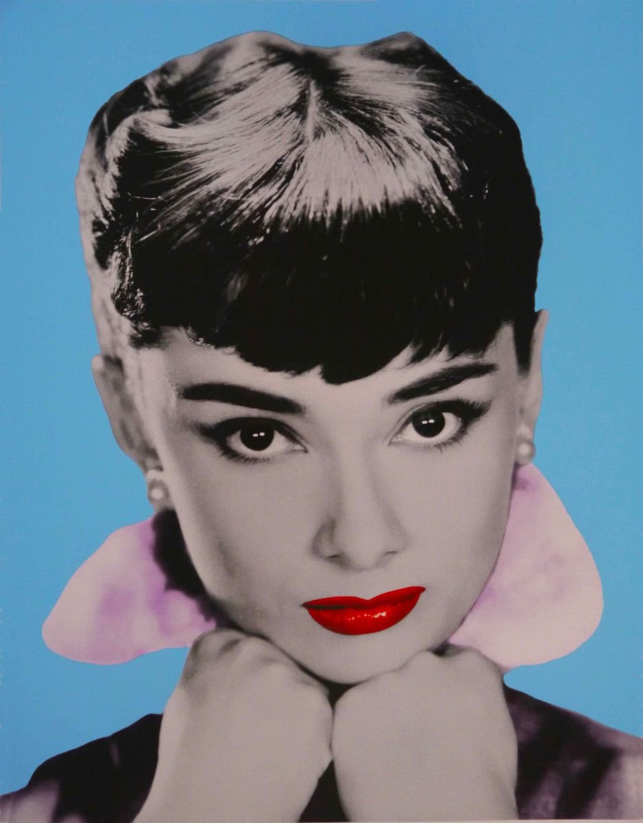 Urban And Pop Portrait Screenprint By David Studwell, 21 X 29, Audrey Hepburn I, Original Artwork