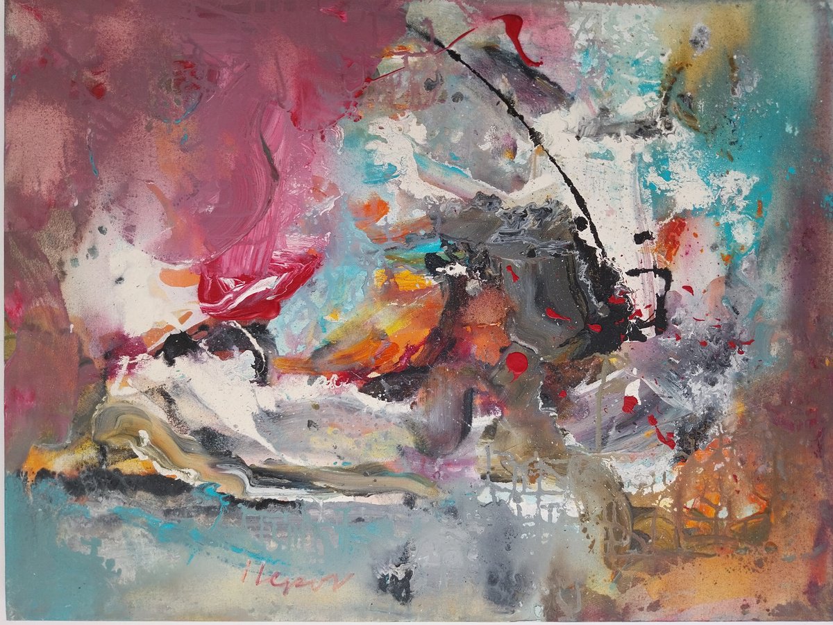 Abstract Acrylic Painting By Ivo Lekov, 31 X 24, Pulse 2, Original Artwork