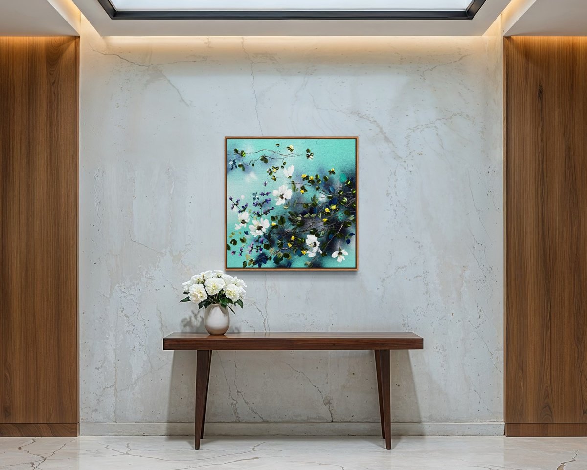 Golden Buds In Turquoise Air By Anastassia Skopp, 31 X 31, Artwork For Sale On Artfinder
