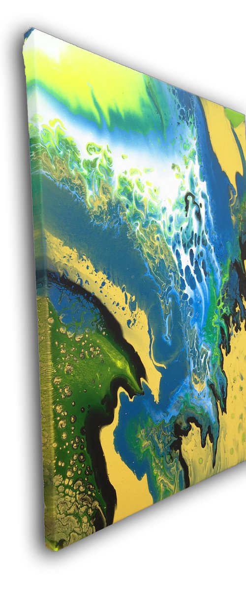 "Neon Waterfall" - Special Price - Original Abstract PMS Fluid Acrylic Painting, 18 x 24 inches by Preston M. Smith (PMS)