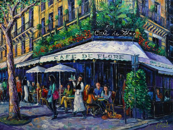 CAFE DE FLORE PARIS original oil painting by Mona Edulesco