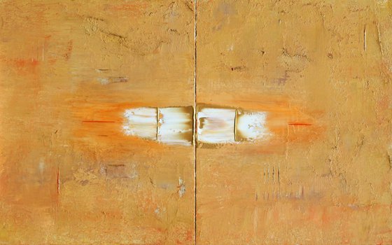 Primitive Two Panel Gold White Orange Marks