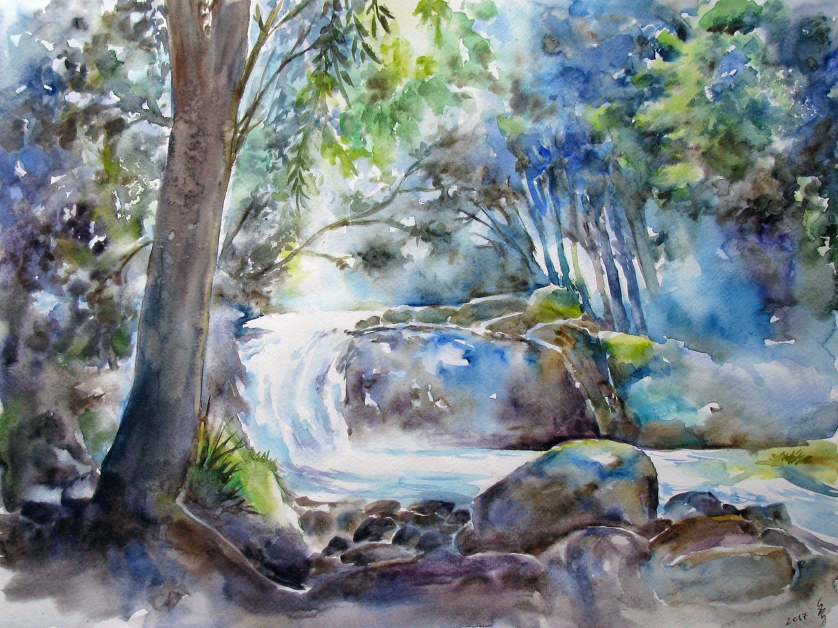 Impressionistic Landscape Watercolour By Szekelyhidi Zsolt, 19 X 14", Mystery Of Forest, Original Artwork