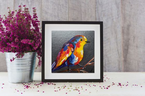 Small bird - oil painting, bird, parrots, birds oil painting, painting on canvas, gift, bird art, art bird, animals oil painting