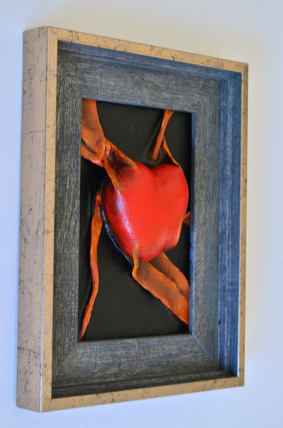 Lovers Heart 28 - Original Framed Leather Sculpture Painting Perfect for Gift