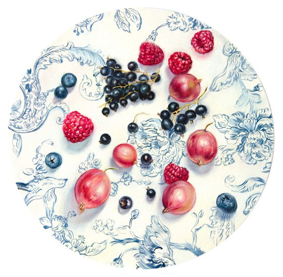 Still life with gooseberry on round canvas