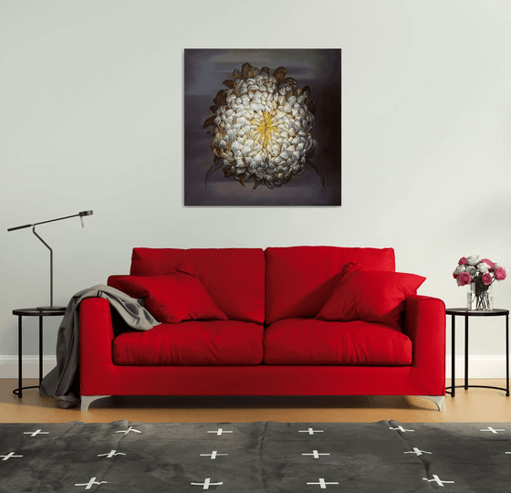 40" White Flower/ Large Floral Oil Painting on canvas
