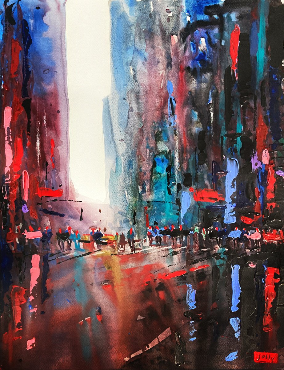 Impressionistic Cityscapes Acrylic Painting By Nicolas Jolly, 20 X 26", New York 127, Original Artwork