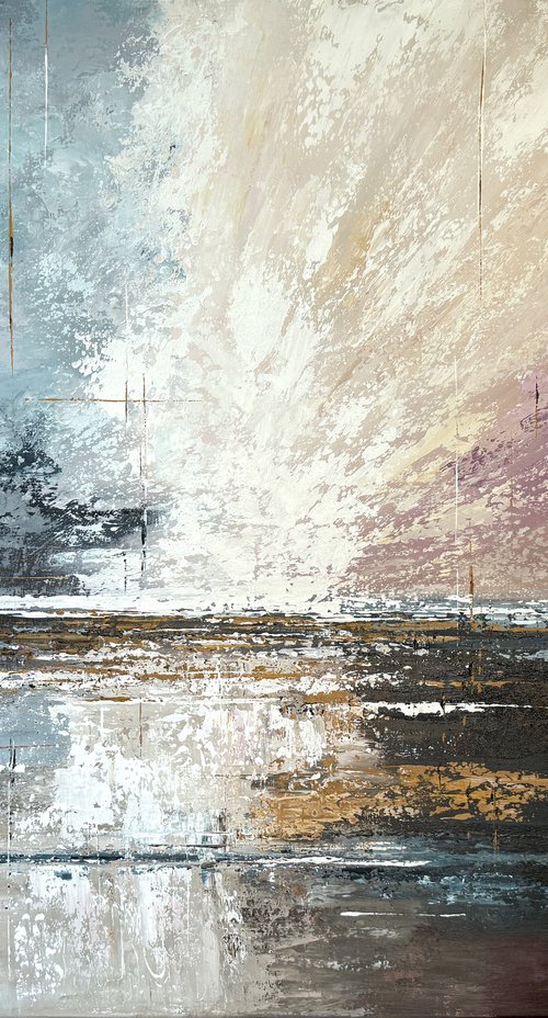 Radiant Divide – Blue Pink Abstract Landscape by Tatiana Malinovscaia