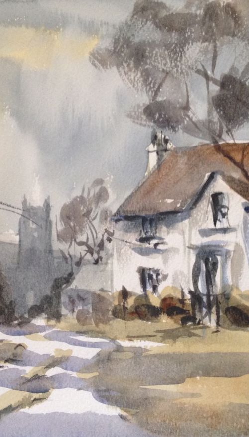 The white thatched cottage by David Mather