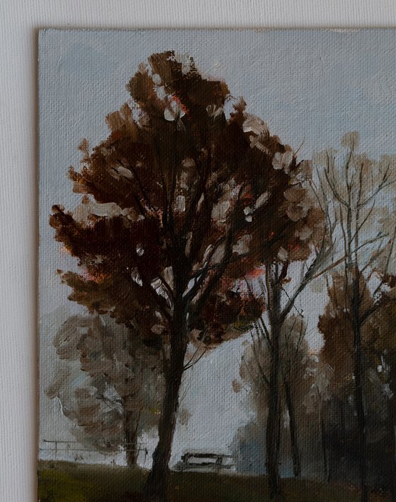 Foggy evening in October oil study