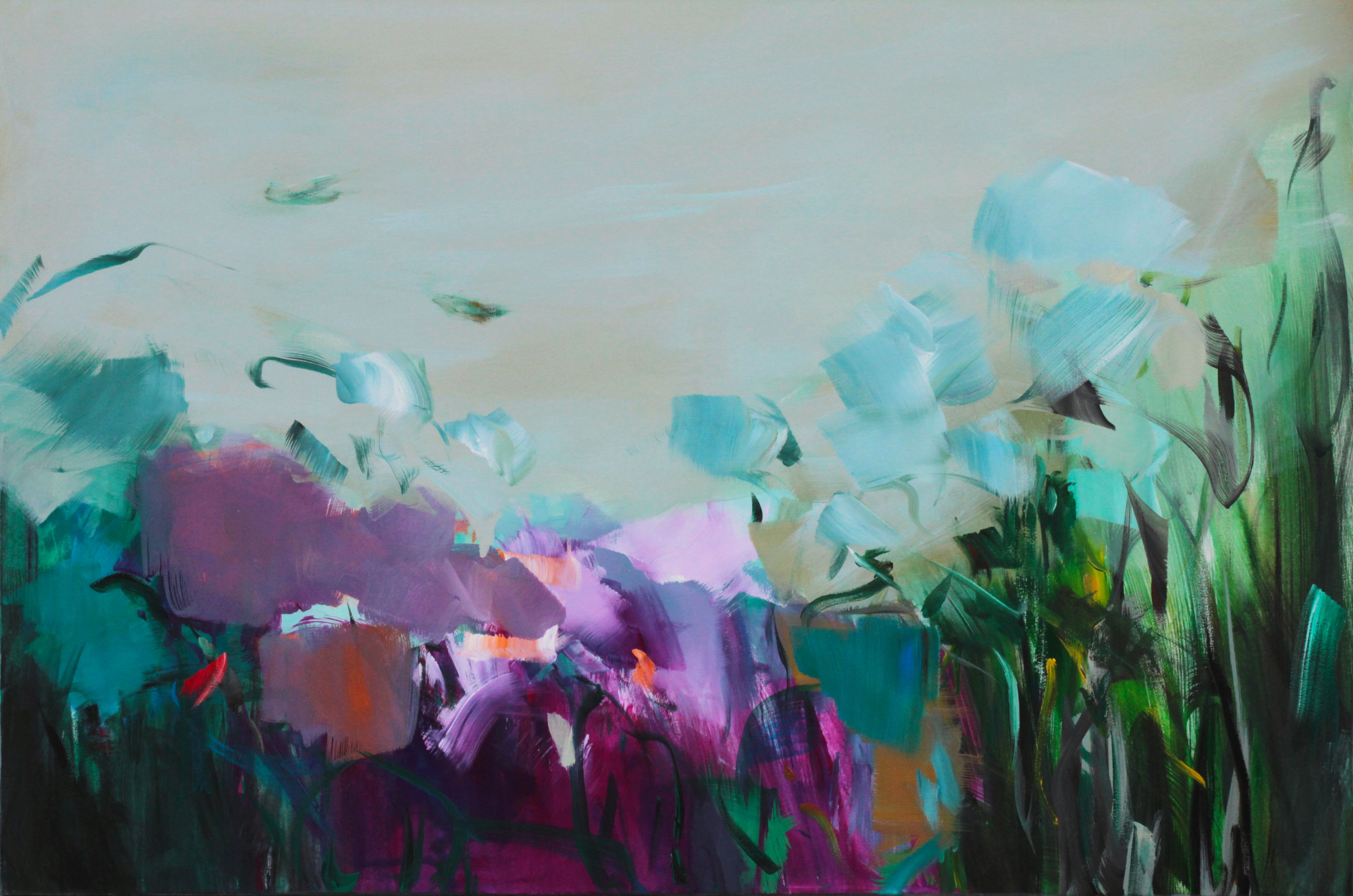 Expressive Landscape Acrylic Painting By Ute Laum, 47 X 31", Wild North, Original Artwork