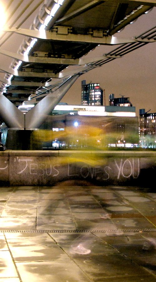 ;-) JESUS LOVES YOU  (Underneath Millennium Bridge LONDON) 1/20 6"x8" by Laura Fitzpatrick