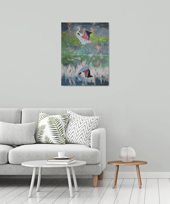 Pink flamingo and a frog playing catch-up - funny animals collection