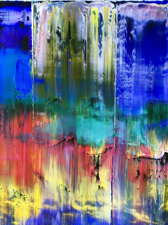 "Color Cascade" -  Original PMS Oil Painting On Reclaimed Wood - 16 x 35 inches