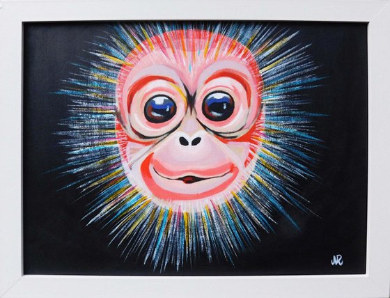 One little monkey jumping on a canvas