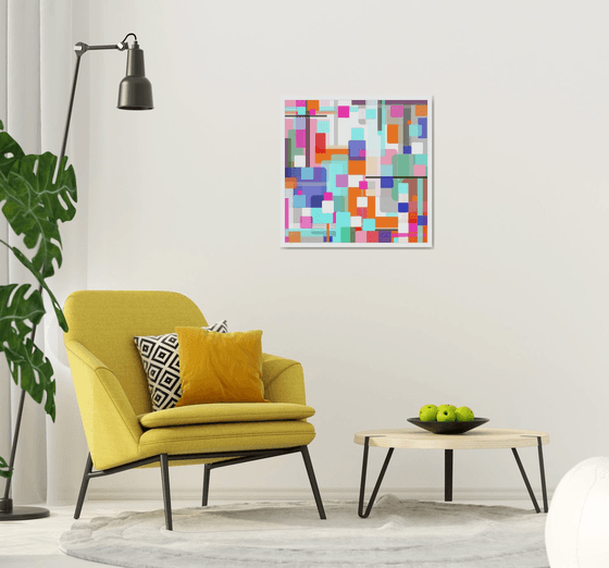 Abstraction artwork multi-colored orang yellow white pink blue black abstract