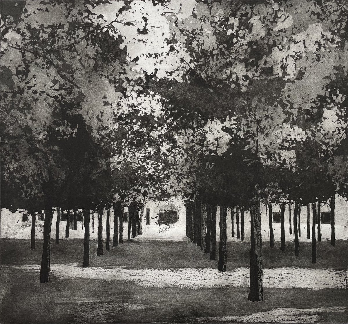 Impressionistic Landscape Etchings & Engravings By Lizzie Butler, 17 X 16", Jardin Du Luxembourg, Original Artwork