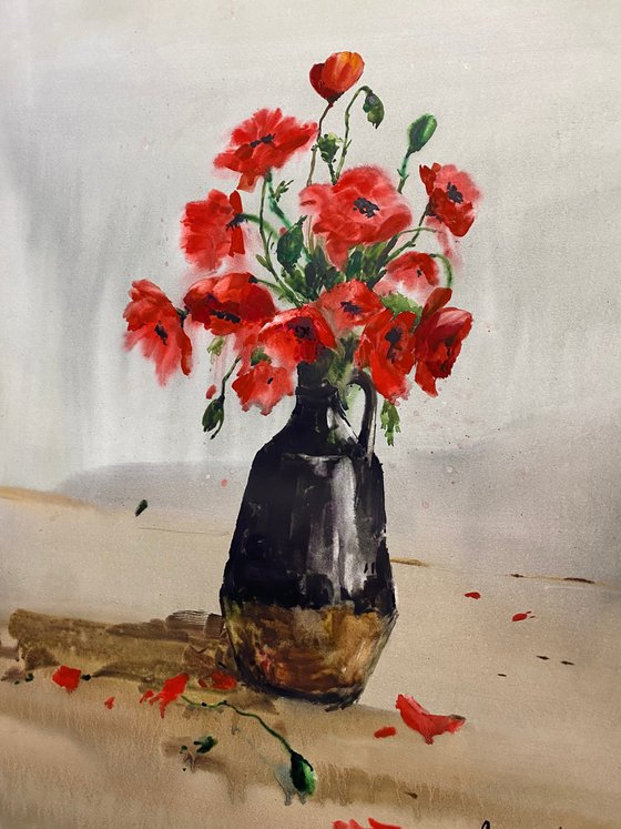 Watercolor “Still life. Poppies” perfect gift