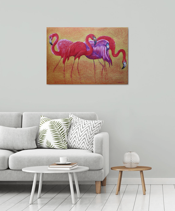 Flamingo on Gold -Blazing Gradient