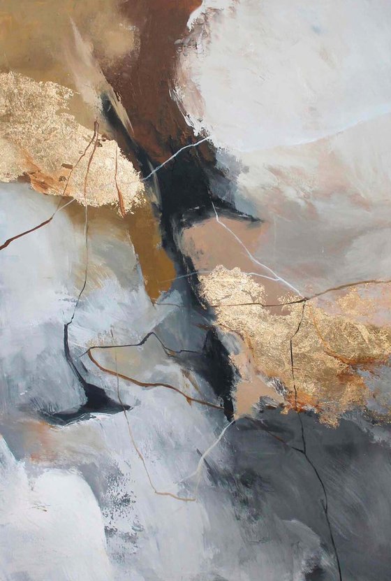 "Wild 2" Grey gold  brown abstract acrylic