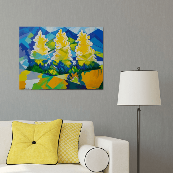 Three trees (60x80cm, cubism, oil painting, ready to hang)
