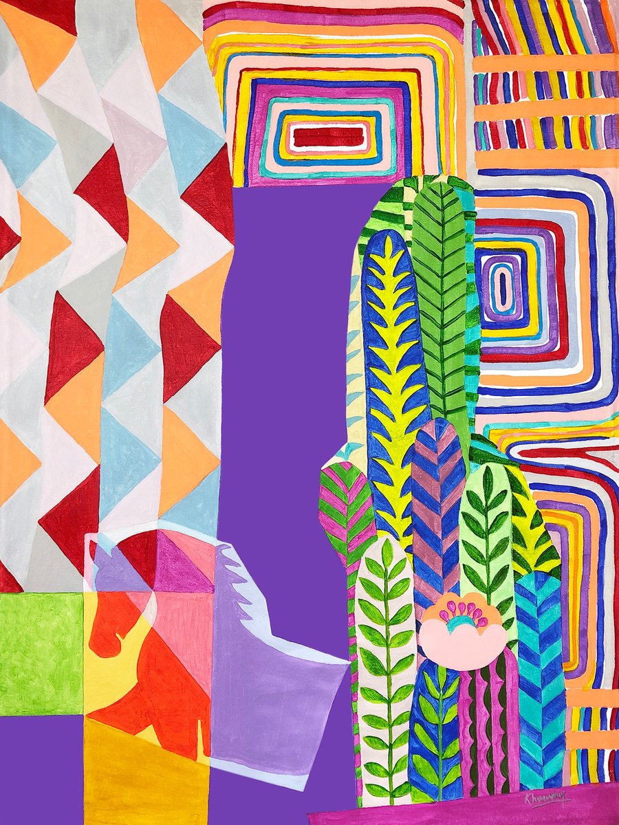 Urban And Pop Still Life Acrylic Painting By Tony Khawam, 33 X 43", Flaming Pleasures, Original Artwork