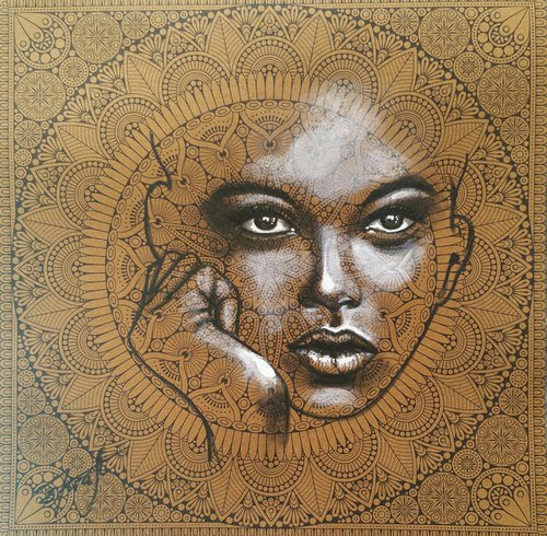 "Mandala"Original gouache  painting on Mandala Kraft paper 30.5x30.5 cm. by Elena Kraft