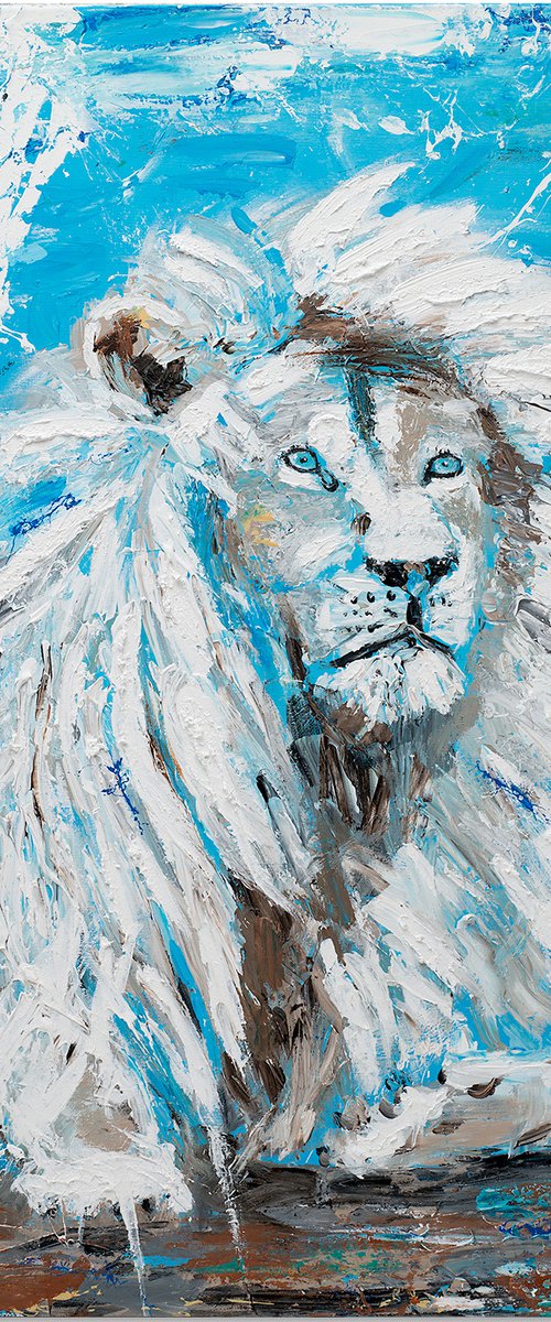 WHITE LION - King of Kings painting- 100 x 100 cm| 39.4" x 39.4" Series Hidden Treasures by Oswin Gesselli by Oswin Gesselli