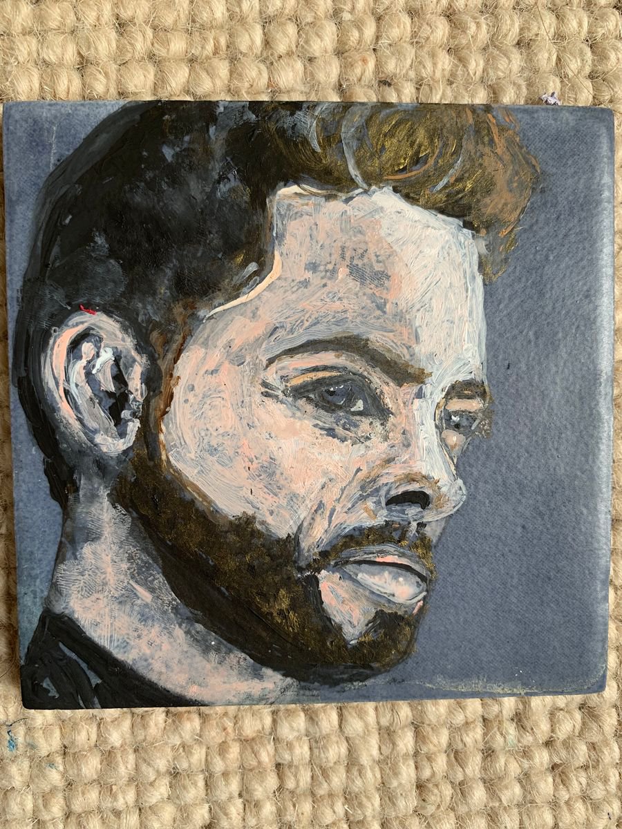 Portrait of Keith Duffy Acrylic Painting of People on Tile Decor Gift Ideas by Kumi Muttu
