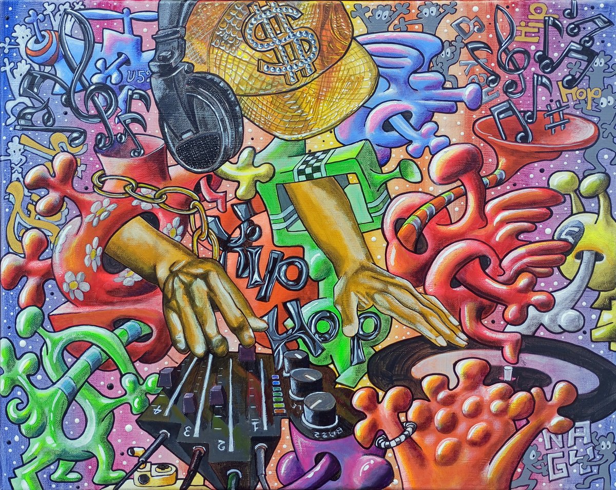 Cartoon Portrait Acrylic Painting By Peter Nagy, 20 X 16", Disco, Original Artwork