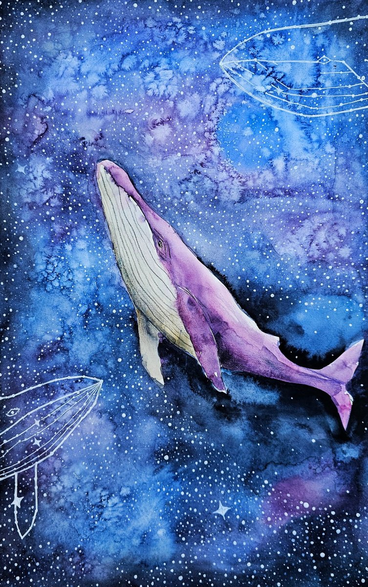 Surrealistic Animal Watercolour By Evgenia Smirnova, 15 X 22, The Night Sky, Original Artwork
