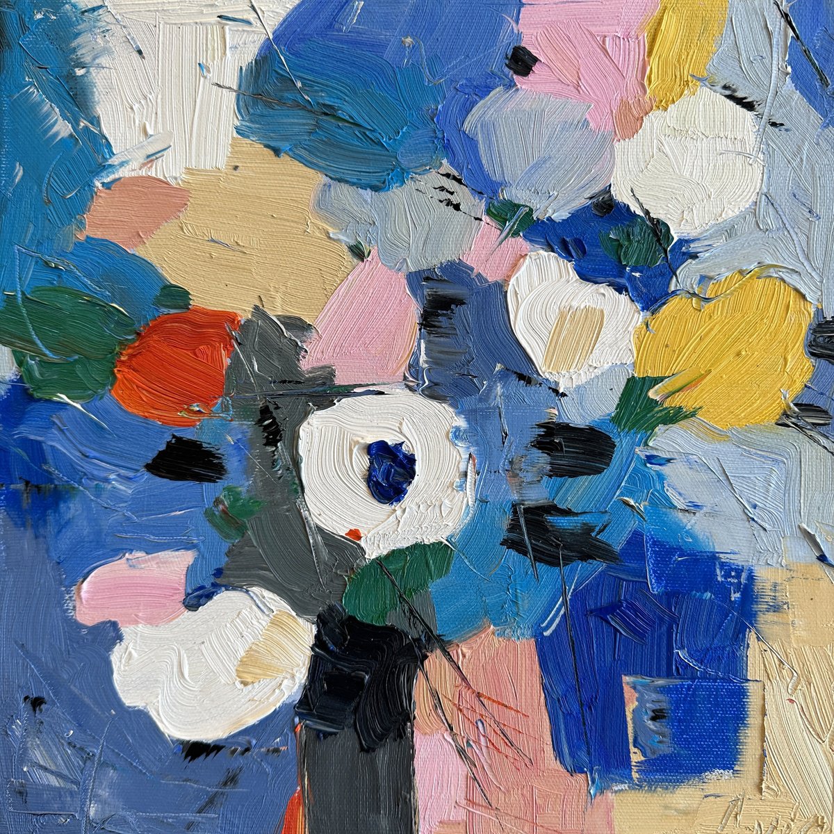 Abstract Oil Painting By Irina Anis, 12 X 12, Tenderness Of Blue, Original Artwork