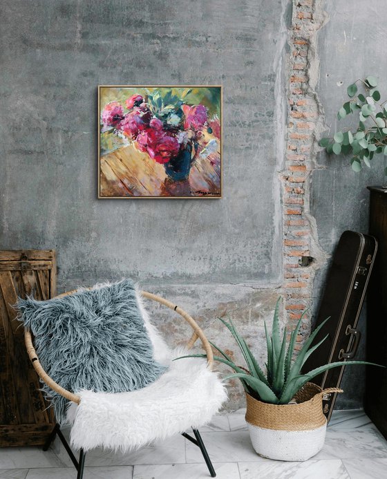 Evening still life. Peonies