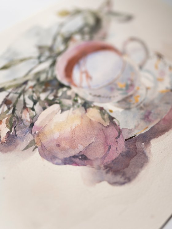 Tea with peonies