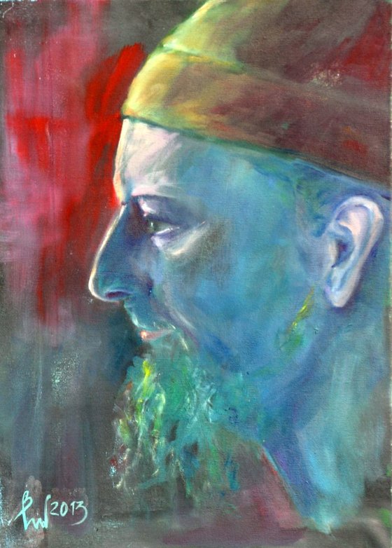 LUKAS IN THE HAT 20x30cm  from serie BLUE PEOPLE