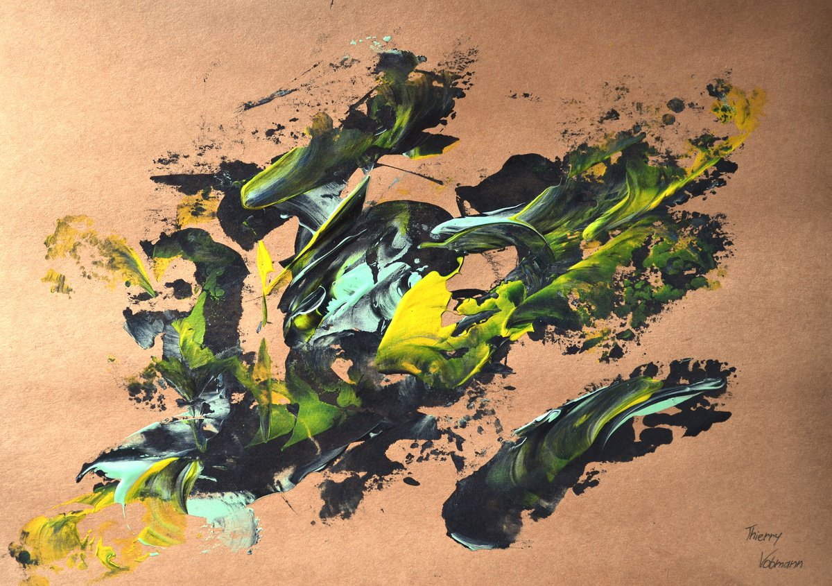 Abstract Acrylic Painting By Thierry Vobmann. Abstract ., 17 X 12", Natural Style 41, Original Artwork