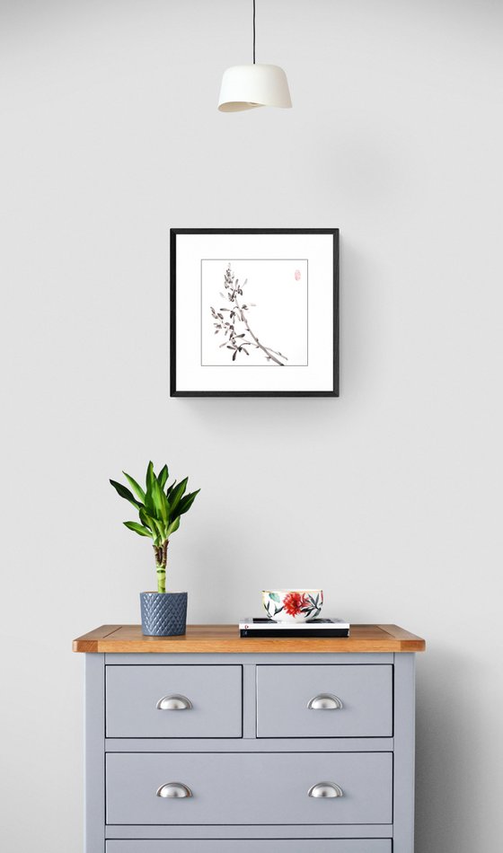 Black & white orchid - Oriental Chinese Ink Painting