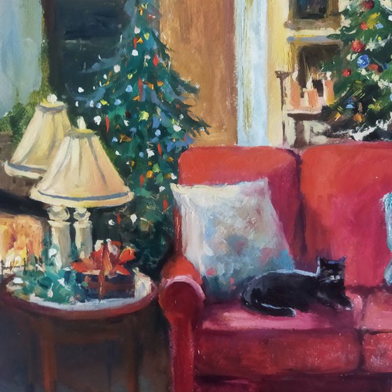 Christmas Interior with Cat