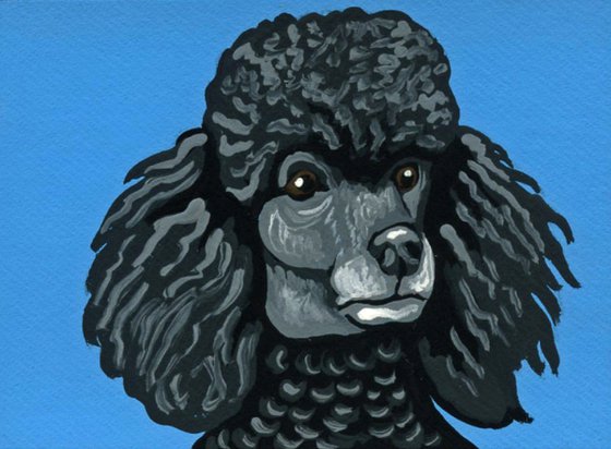 ACEO ATC Original Miniature Painting  Black Poodle Pet Dog Art-Carla Smale