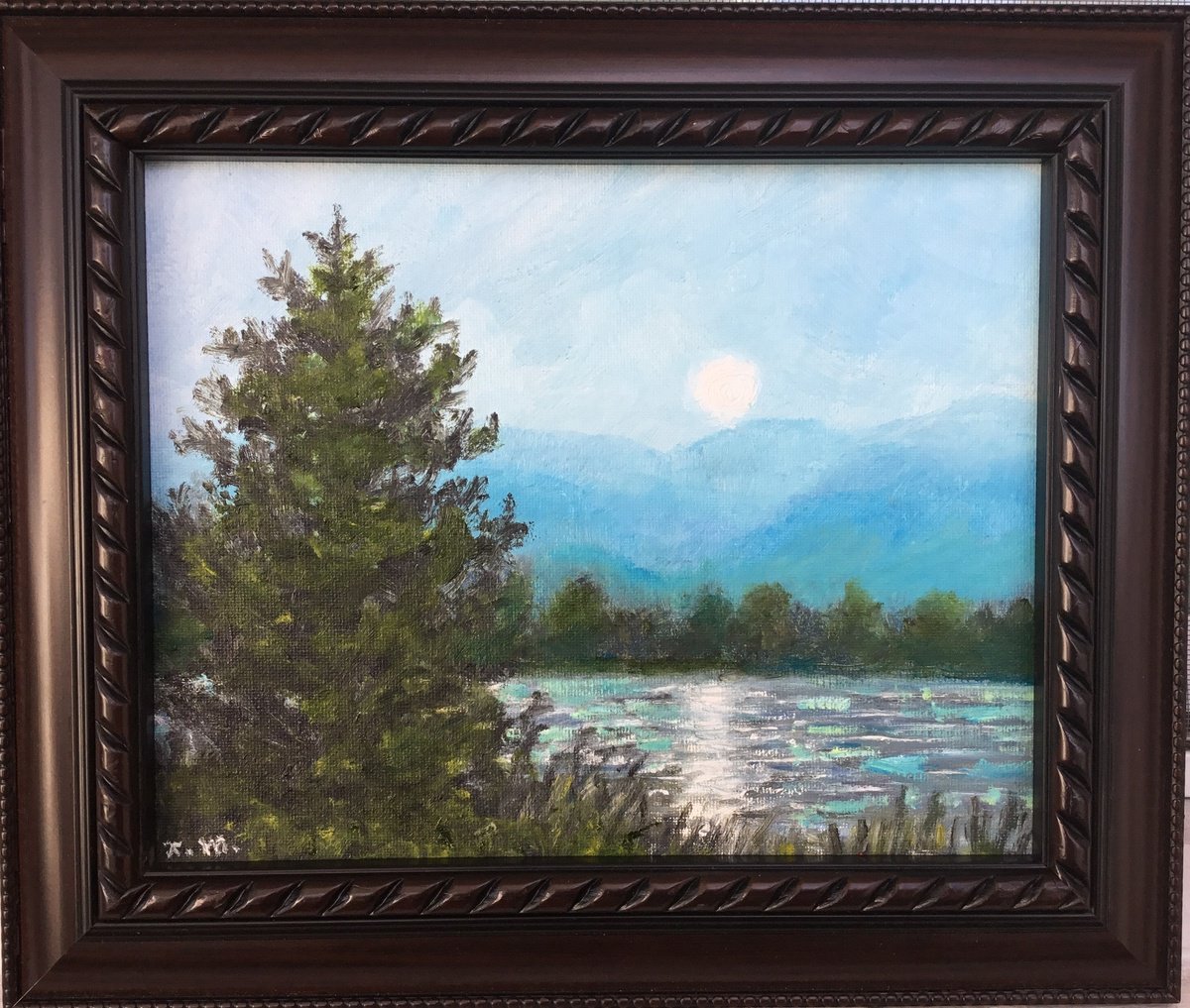 Impressionistic Landscape Oil Painting By Kathleen Mcdermott, 13 X 11", Blue Morning, Original Artwork