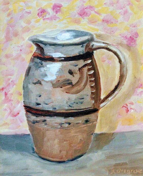 Antique earthenware jug. An original oil painting