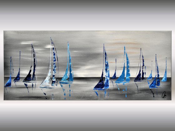 Blue Sails III - Abstract Seascape - Acrylic Painting - Canvas Art- Blue Wall Art