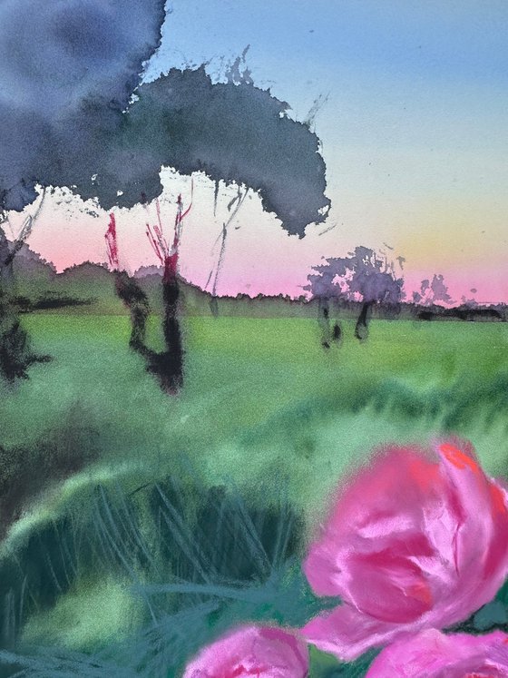 Peonies at Sunset